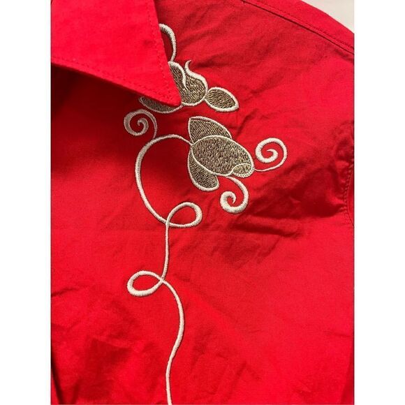 Rodeo Carte Red Pearl Button Snap Embroidered Button Down Shirt sz L EUC - Picture 3 of 7